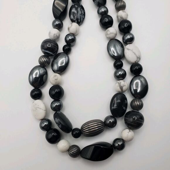CAROLYN POLLACK Sterling Silver 2 Strand Agate Howlite Onyx Hematite Necklace - Picture 3 of 7